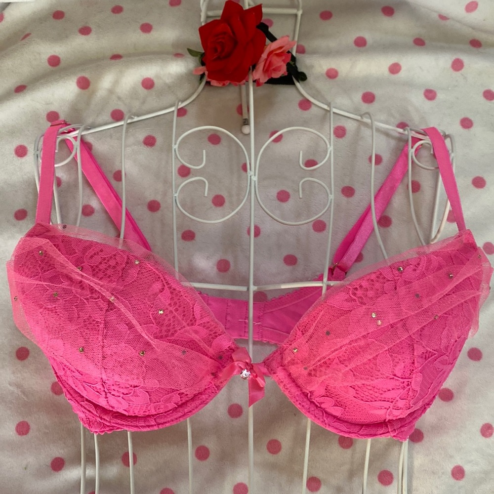 Savage X bright bubblegum pink sexy pushup lace bra